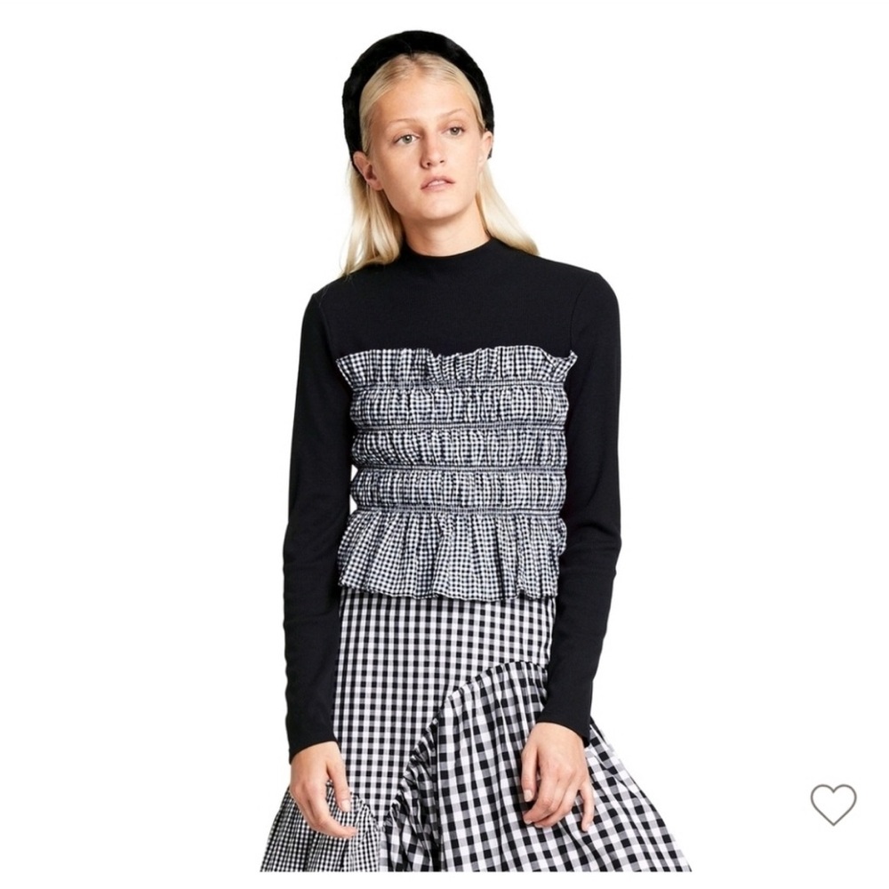 Sandy Liang Black and White Ruffled Women's Top